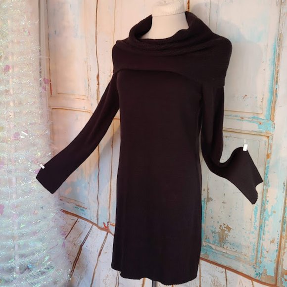 H& M cow neck long sleeve knit sweater dress/size M/black - Picture 2 of 8